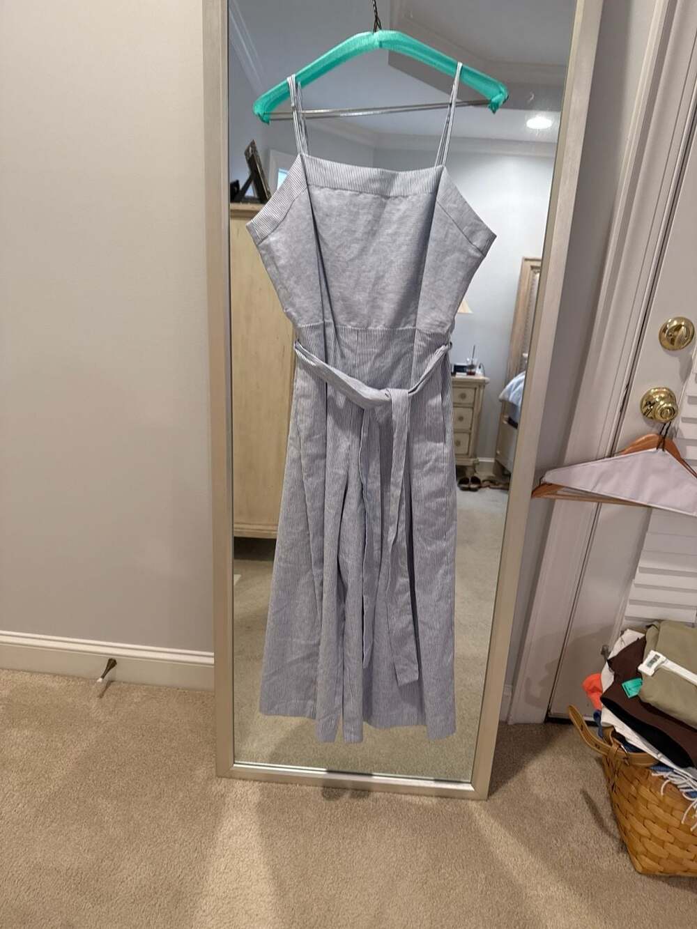 Banana Republic Blue & White Striped Tie-Waist Jumpsuit Size 12P